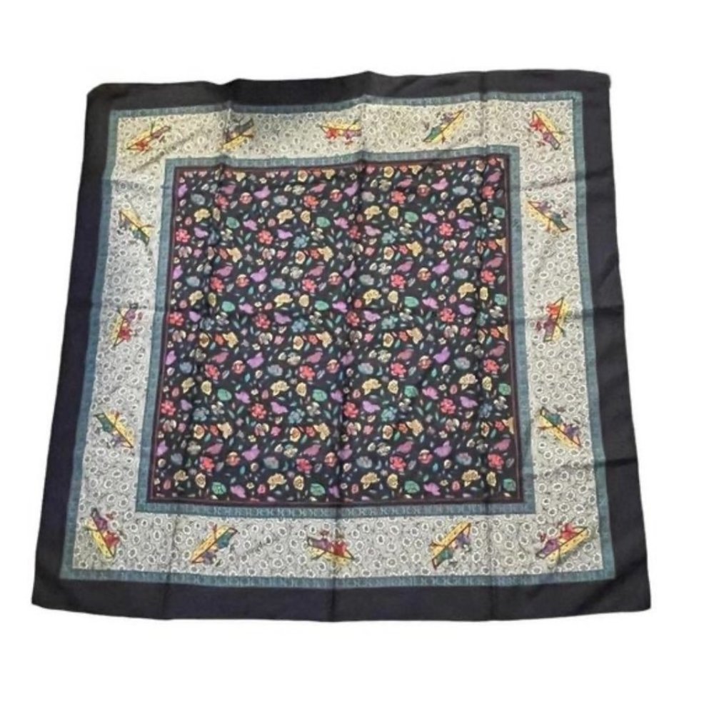 Gorgeous Vintage Square Scarf Made in Italy Floral & Ladies in Boats